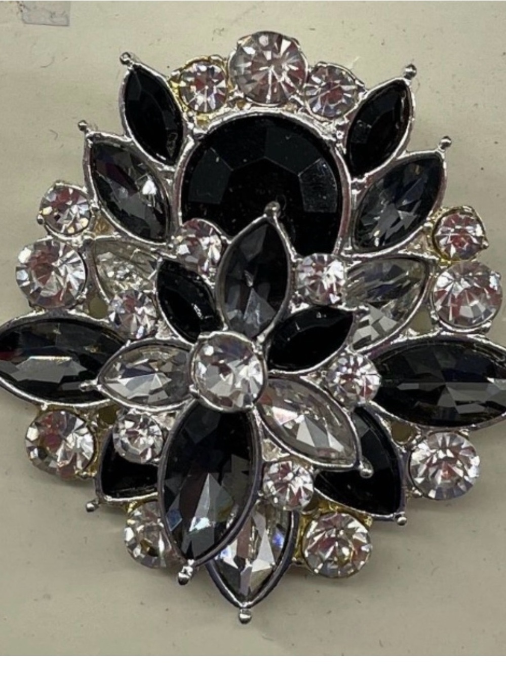 Dana Buchman Black and Clear Floral Crystal Brooch